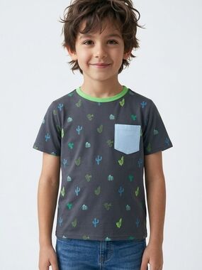 Andy & Evan Charcoal Tee with Blue Pocket and Green Trim